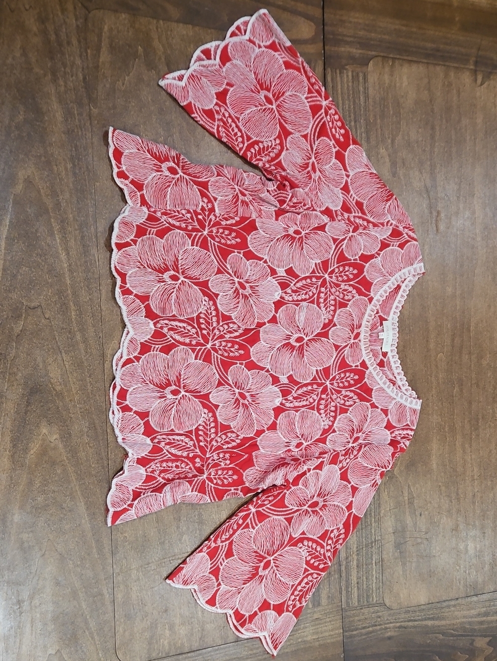 Red Floral Lace Overlay Top